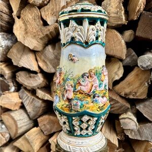 Antique Italian Hand painted Porcelain Capodimonte Table Lamp * Rare